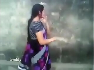 indian hot aunty in saree alfresco drag inflate added to boob press
